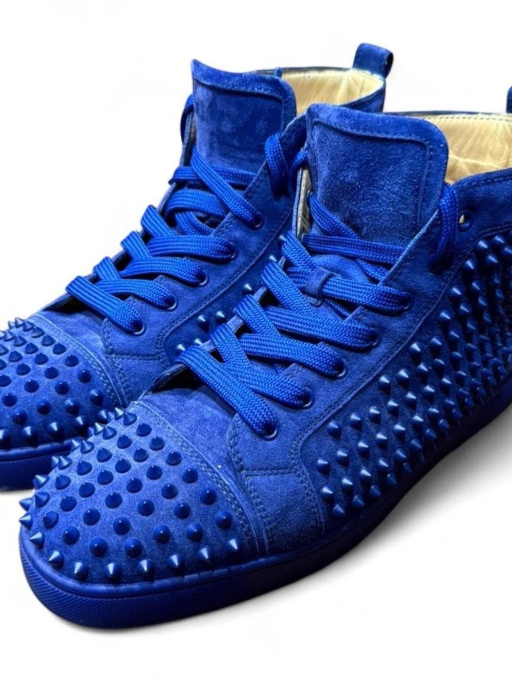 Christian Louboutin Blue Suede Louis Spike High Top Sneakers